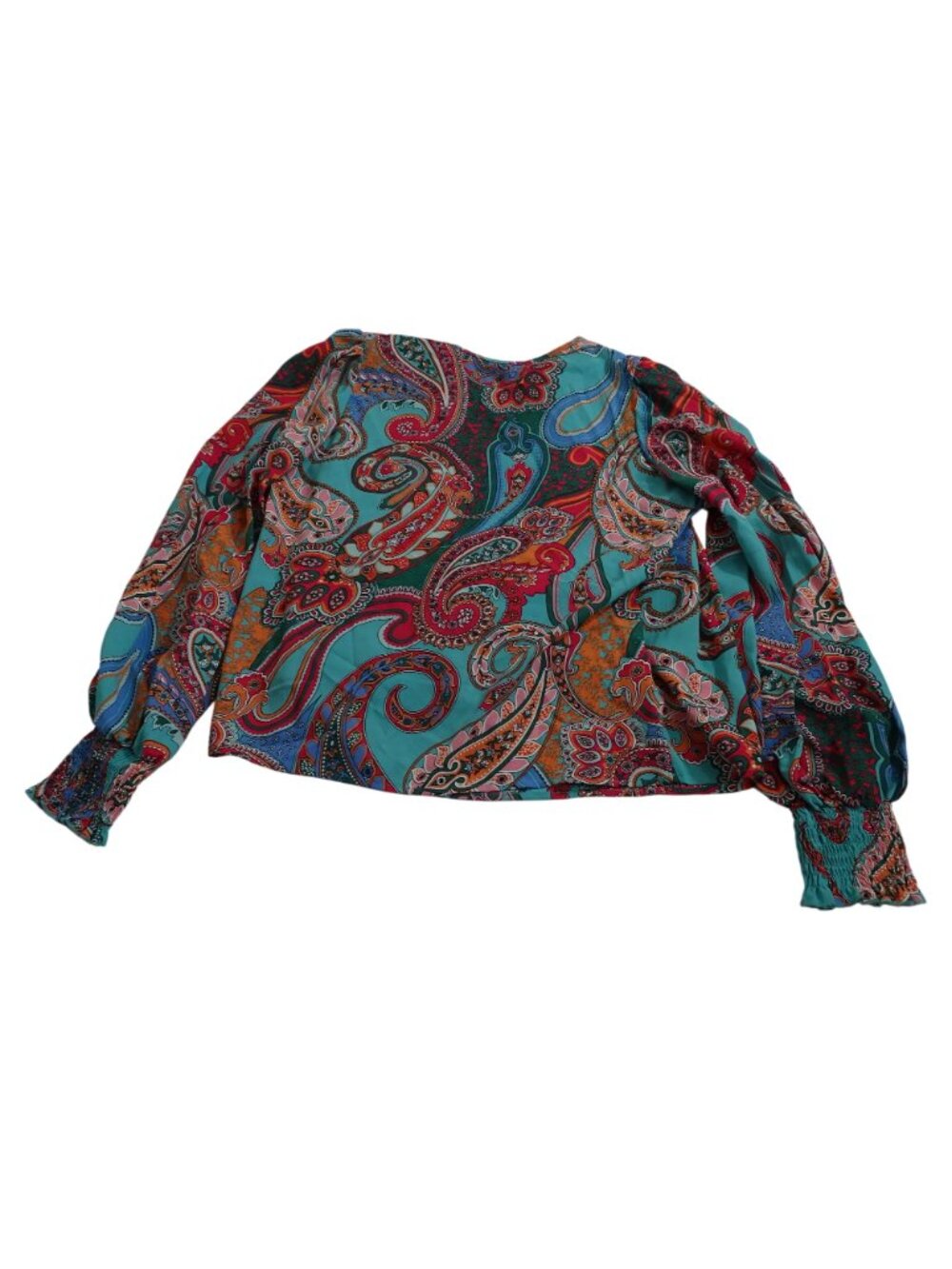 Shein Paisley Long Sleeve Faux Wrap Blouse Women Size M 6 Multicolor Blue Green - Picture 4 of 12